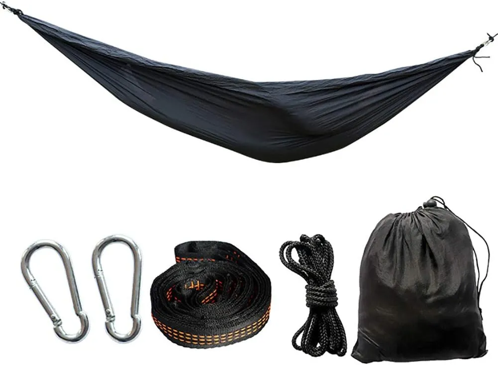 Double Camping Hammock,Lightweight Nylon Portable Hammock,Parachute Double Hammock,for Backpacking Camping Travel Beach Black 300x200cm