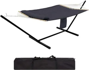Double Hammock with Stand – 475LB Capacity Safety-Enhanced Outdoor w/Anti-Flips Spreader Bar & Quick-Dry Fabric | Backyard, Camping & Poolside Relaxation Hub​​(Dark Gray)