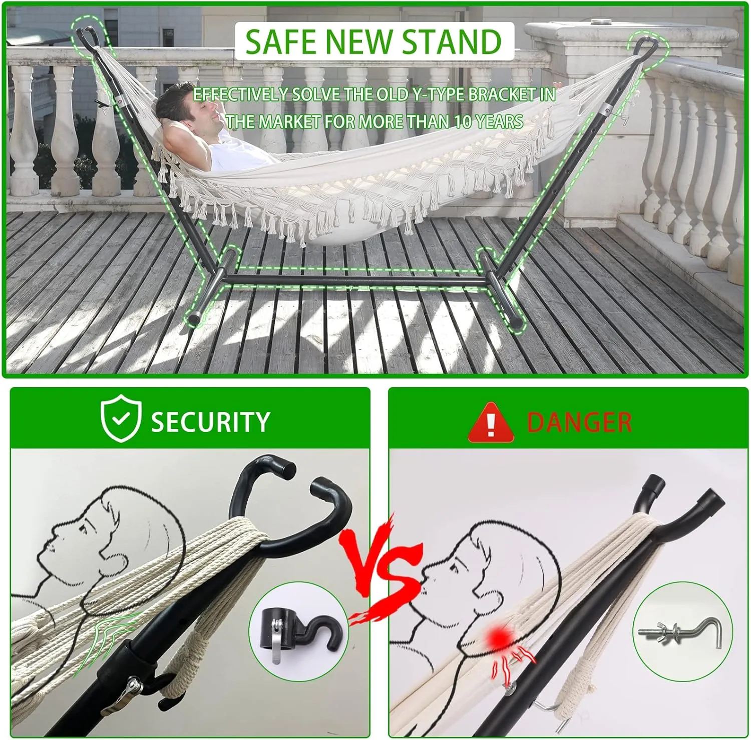 Double Hammock with Stand Upgraded Phone Holder Portable Heavy Duty Stainless Steel Indoor Outdoor Patio Yard Beach with Carrying Case （2022 Beige）