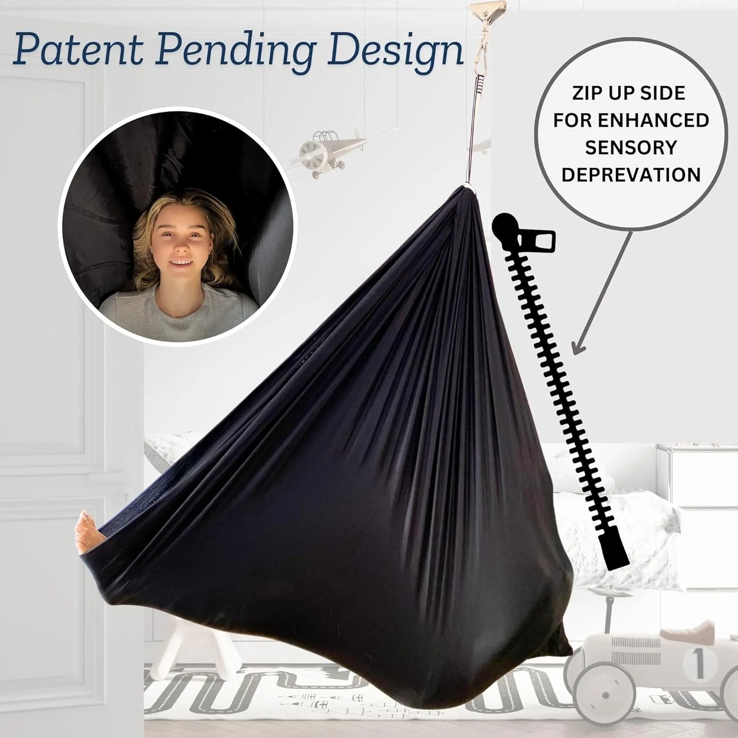 Double Layer Reversible Sensory Swing| Outdoor and Indoor Swing for Kids and Adults Up to 260 lbs | Autism Cocoon Swing | Kids Sensory Swing (Black)
