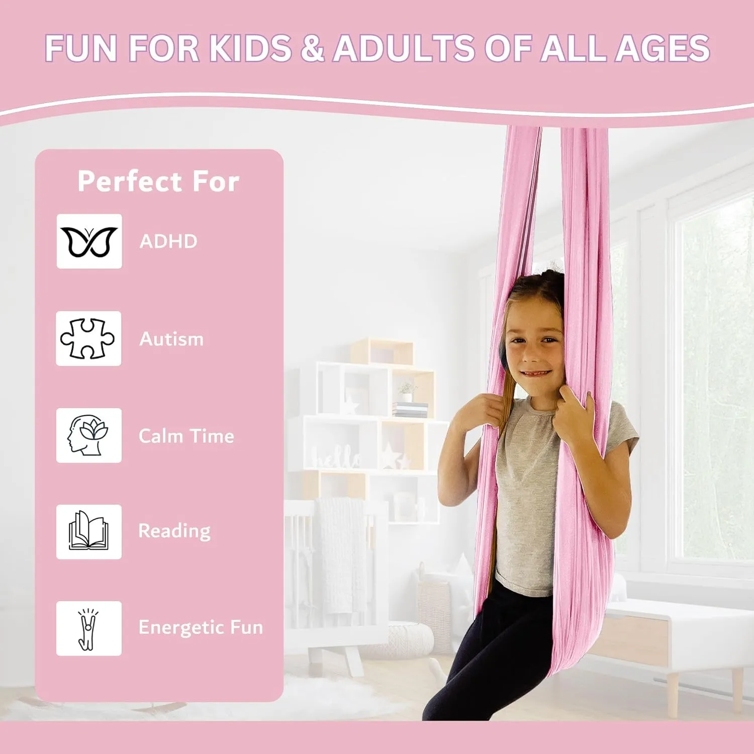 Double Layer Reversible Sensory Swing | Outdoor and Indoor Swing for Kids and Adults Up to 260 lbs | Autism Cocoon Swing | Kids Sensory Swing Indoor | ADHD