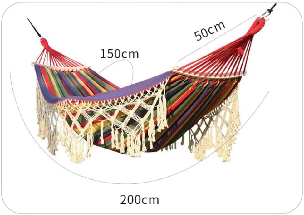 Double Outdoor Hammock Camping Indoor Leisure Hammock Tassel Curved Rod Camping Hammock (Color : Red)