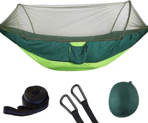 Double Portable Camping Travel Hammock with Mosquito Net Bed (Green)