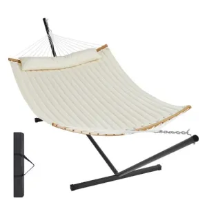 Double Quilted Fabric Hammock with Stand 480llbs Capacity Creamy White
