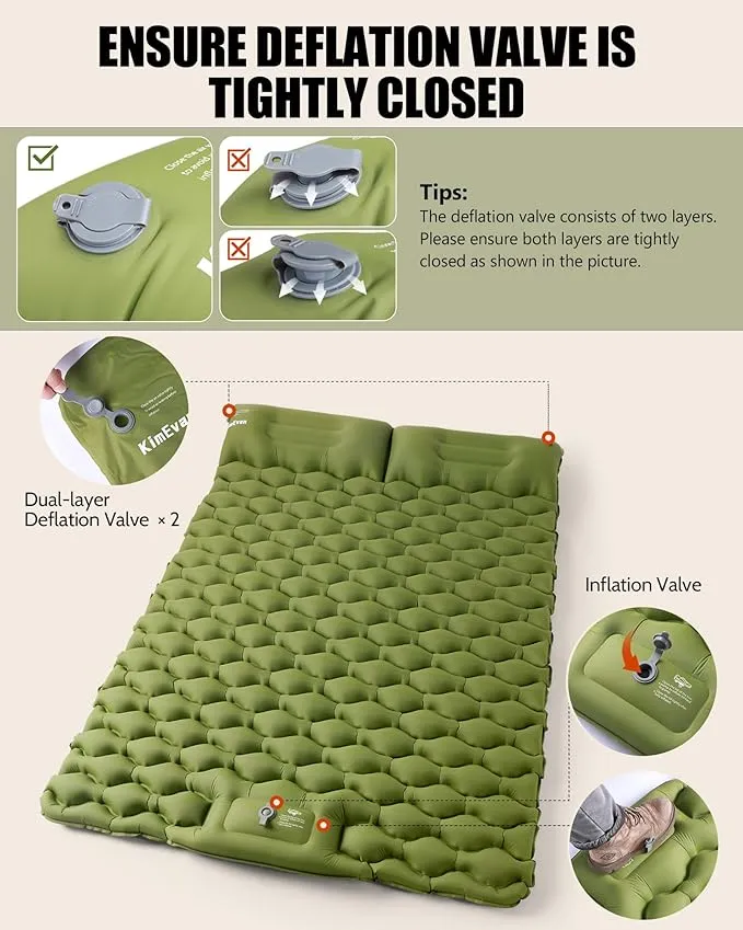 Double Sleeping Pad for Camping, 3.15'' Extra-Thick Inflatable Camping Pad 2 Person, Sleeping Mat Built-in Foot Pump & Pillow, Portable Camping Mattress for Backpacking, Hiking, Car Traveling