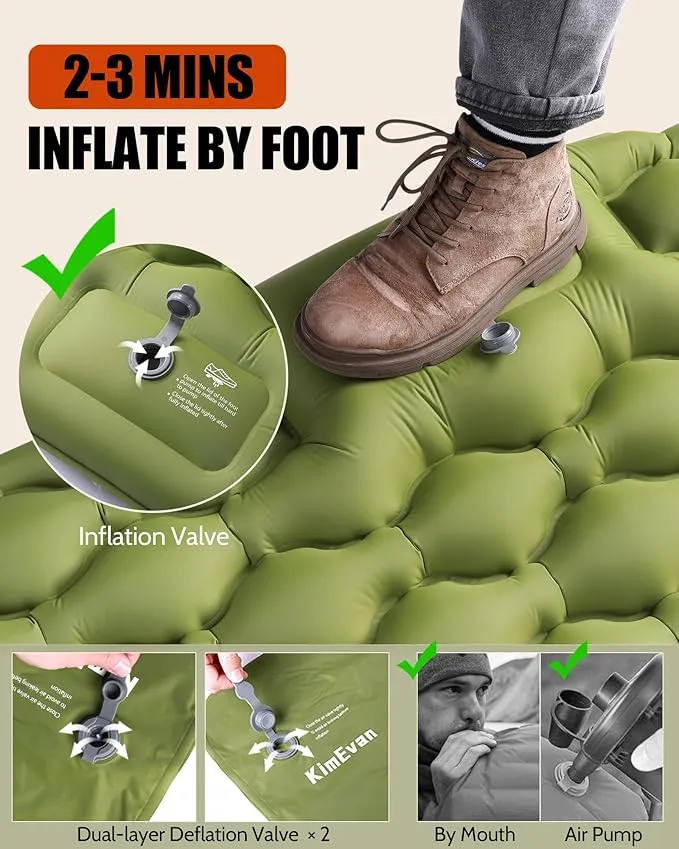 Double Sleeping Pad for Camping, 3.15'' Extra-Thick Inflatable Camping Pad 2 Person, Sleeping Mat Built-in Foot Pump & Pillow, Portable Camping Mattress for Backpacking, Hiking, Car Traveling