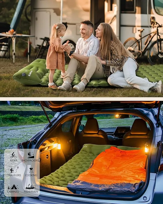 Double Sleeping Pad for Camping, 3.15'' Extra-Thick Inflatable Camping Pad 2 Person, Sleeping Mat Built-in Foot Pump & Pillow, Portable Camping Mattress for Backpacking, Hiking, Car Traveling