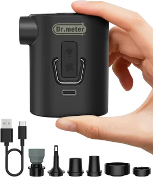 Dr.meter Portable Mini Air Pump with Camping Light, 3600mAh Rechargeable Air Mattress Pump 4.8kPa Fast Inflate Deflate Air Pump for Inflatables, Sleeping Pad, Swimming Ring, Pool Float, Vacuum Bags