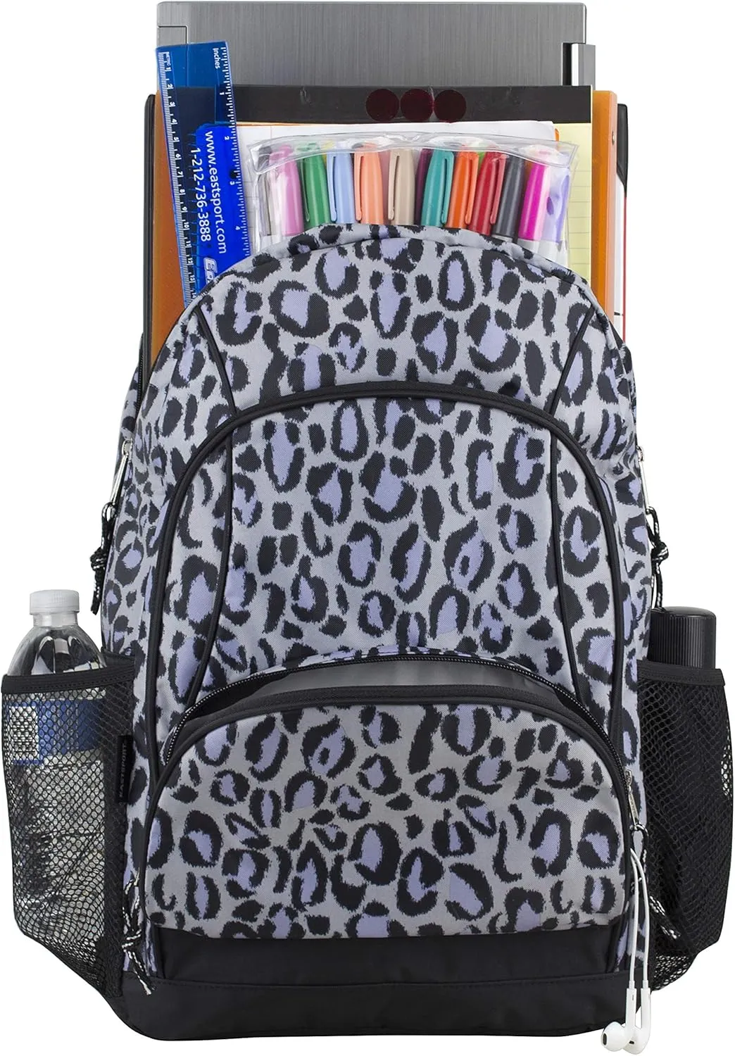 Eastsport Laptop Backpack, Multipurpose Casual Daypack, Triple Compartments Bookbag for College, Hiking, Work, 18 Inches, Leopard Print