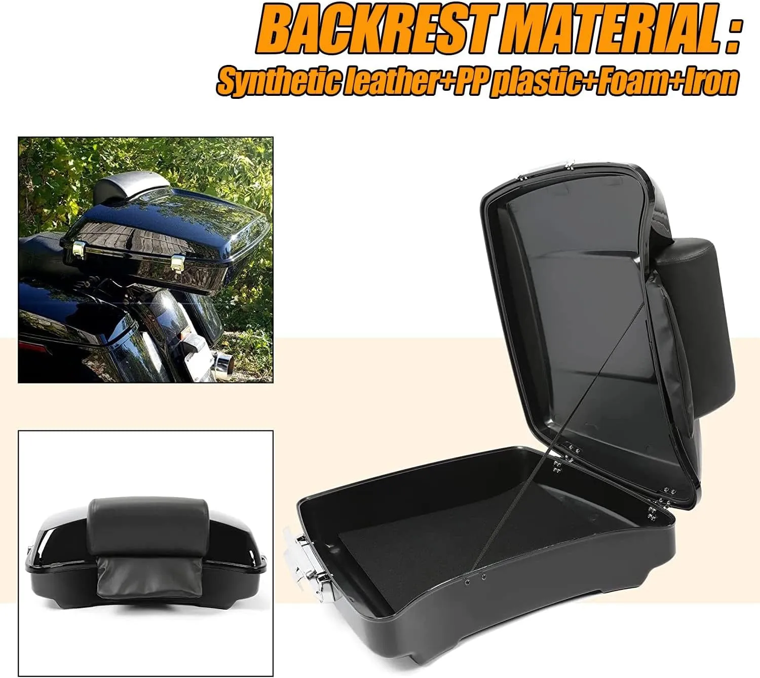 ECOTRIC 5.5" Razor Tour Pack Trunk Luggage w/Backrest Compatible with 2014-2024 Harley Davidson Touring Models Trunk Tail Box