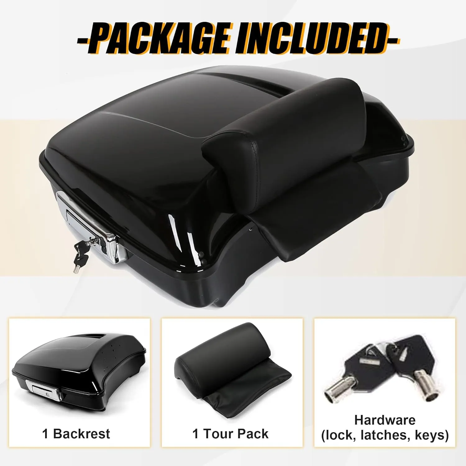 ECOTRIC 5.5" Razor Tour Pack Trunk Luggage w/Backrest Compatible with 2014-2024 Harley Davidson Touring Models Trunk Tail Box