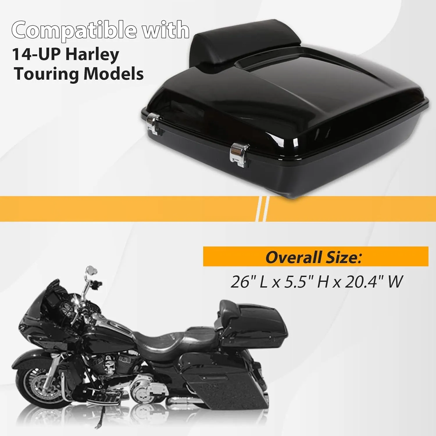 ECOTRIC 5.5" Razor Tour Pack Trunk Luggage w/Backrest Compatible with 2014-2024 Harley Davidson Touring Models Trunk Tail Box