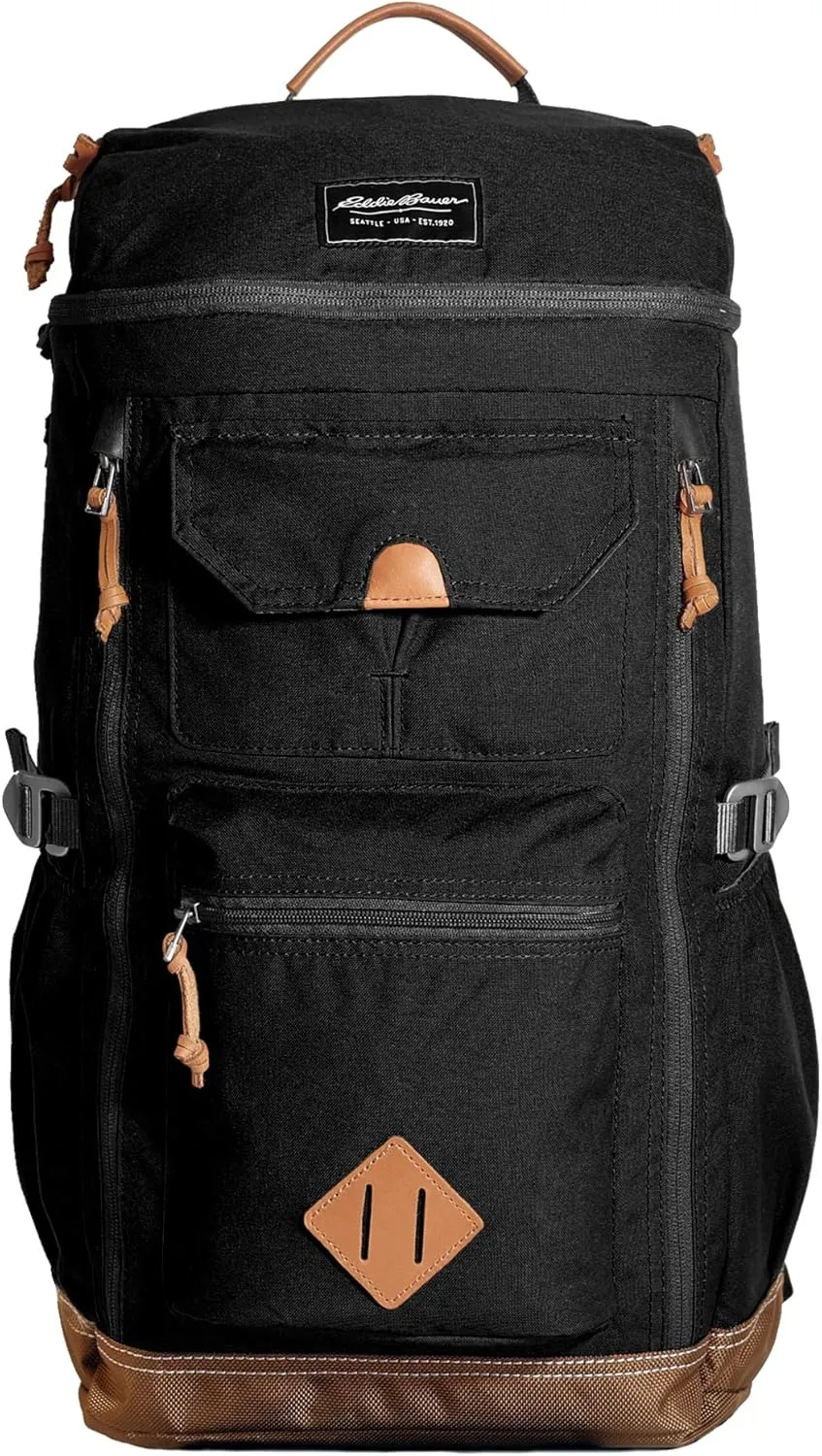 Eddie Bauer Bygone Backpack with Exterior Pockets and Laptop Compatible Sleeve, Black, 30L