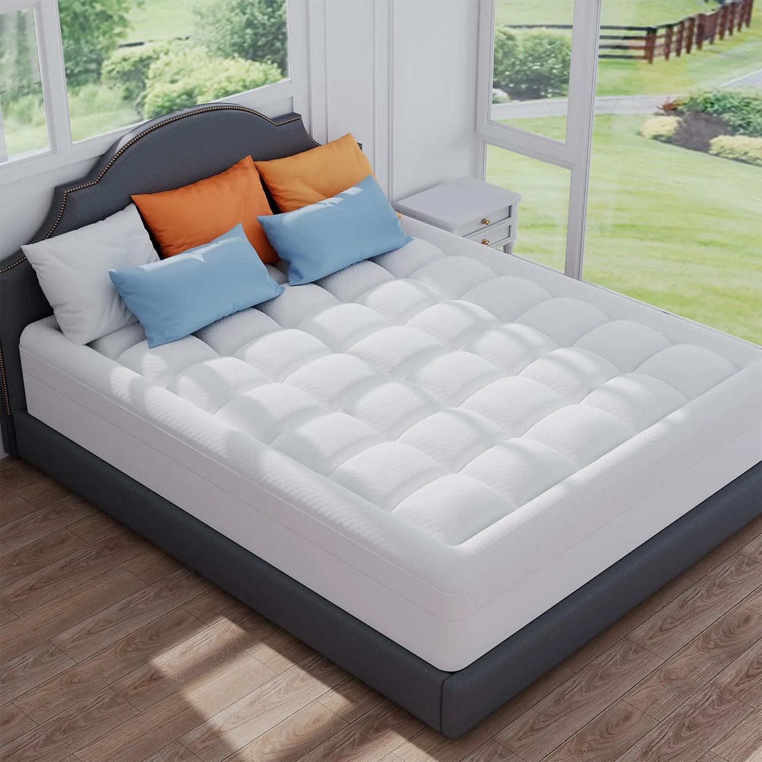 ELEMUSE Full Size Dual Layer 3 Inch Memory Foam Mattress Topper, 2 Inch Cooling Gel Memory Foam and 1 Inch Thick Soft Pillow Top Mattress Pad Cover for Back Pain Relief, Bed Topper for Side Sleep