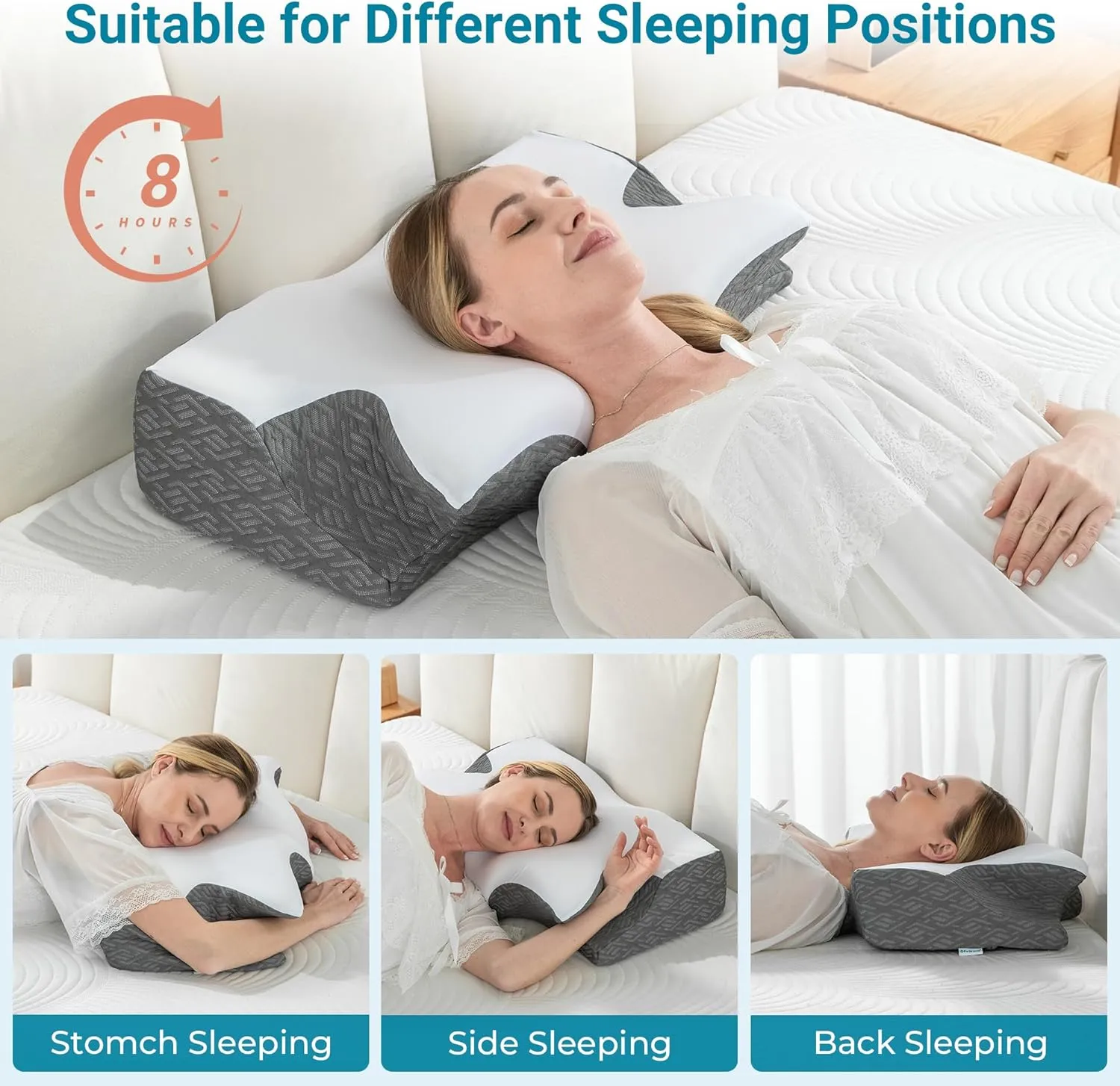 Elviros Cervical Neck Pillow for Sleeping, Memory Foam Pillow for Neck Pain Relief, Side Sleeper Cooling Pillows for Adults, Neck Support with Removable Pillowcase for Back & Stomach Sleepers