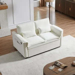 ERYE 3 in 1 Convertible Sofabed Modern Loveseat Sofa Convertible Pull Out Sleeper Couch Bed W/Padded Armrests,USB Ports and Pockets, Twin Size Boucle Upholstered Sleeper Sofa Bed for Living Room