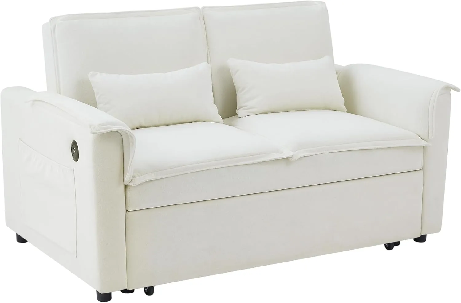 ERYE 3 in 1 Convertible Sofabed Modern Loveseat Sofa Convertible Pull Out Sleeper Couch Bed W/Padded Armrests,USB Ports and Pockets, Twin Size Boucle Upholstered Sleeper Sofa Bed for Living Room