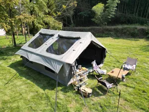 ESPIDOO 9.8x13ft Inflatable Camping Tent: 4-Season Waterproof & Windproof Blow Up Tent with Hand Pump for Family Outdoor Adventures - Large Cabin Tent with Mesh Windows & UPF50  Protection