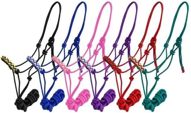 EU Equestrian Braided Nylon Cowboy Knot Rope Halter with Painted Cross & Navajo Design