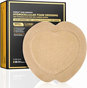 EVERLIT Sacrum Silicone Foam Dressing | Highly-Absorbent Waterproof Sacral Bandage Pad for Bed Sore Pressure Ulcer Wound Care | Sterile Adhesive Dressing for Chronic Wounds (9" x 9" (10 Pack))
