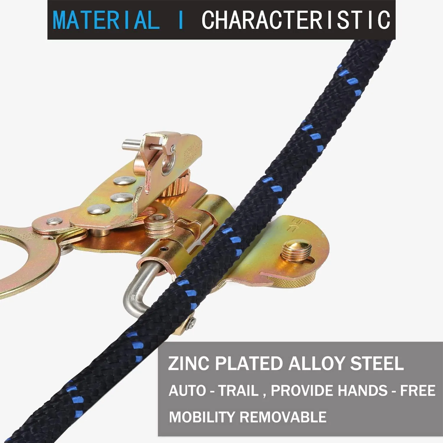 Fall Protection Rope Grab with Anti-Panic Feature, Auto-Trail Double Locking Rope Grabs Fall Arrester, Used with 5/8” Lifeline Rope, for Construction, Climbing, Comply to ANSI/OSHA