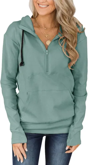 Fallorchid Womens Long Sleeve Tops Quarter zip Pullover Hoodies Casual Sweatshirts with Pocket