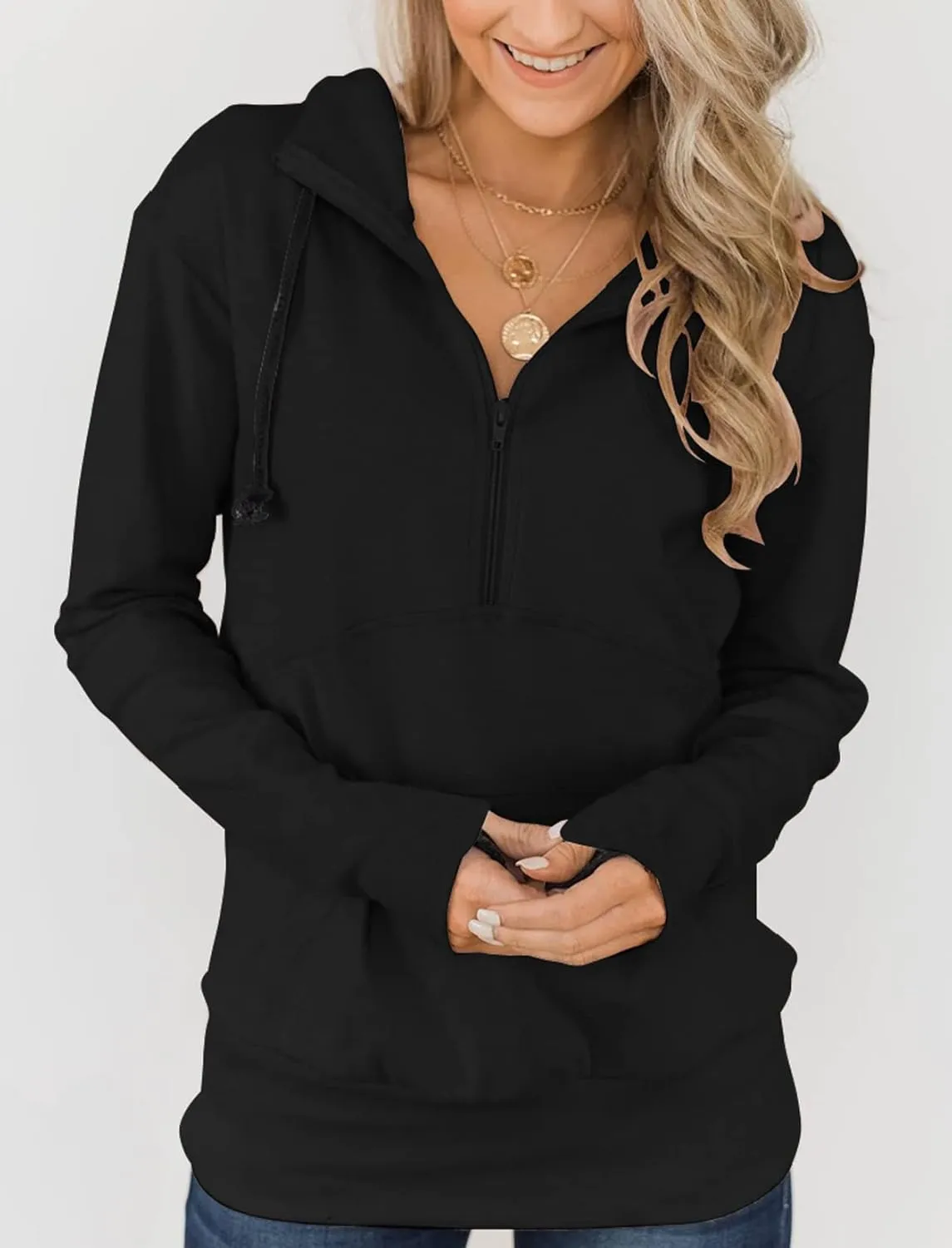 Fallorchid Womens Long Sleeve Tops Quarter zip Pullover Hoodies Casual Sweatshirts with Pocket