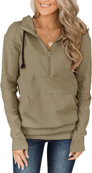 Fallorchid Womens Long Sleeve Tops Quarter zip Pullover Hoodies Casual Sweatshirts with Pocket