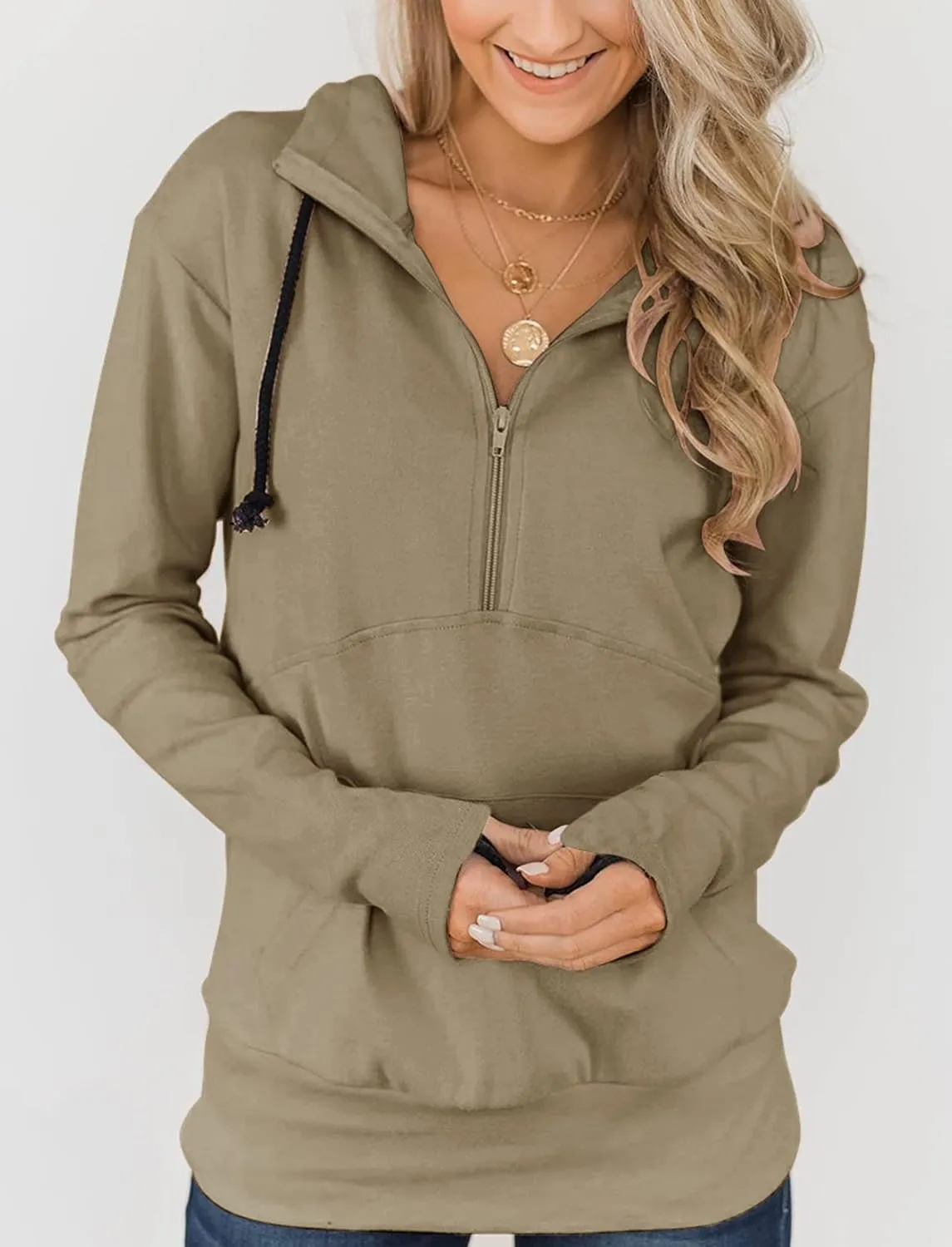 Fallorchid Womens Long Sleeve Tops Quarter zip Pullover Hoodies Casual Sweatshirts with Pocket