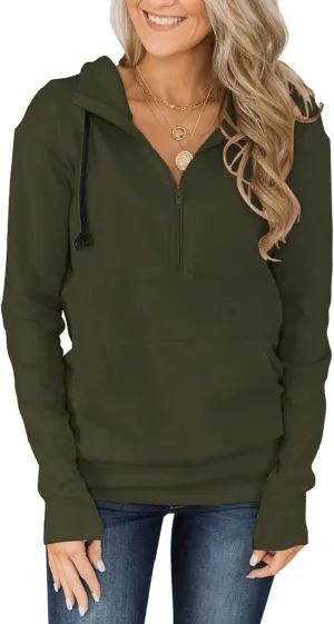 Fallorchid Womens Long Sleeve Tops Quarter zip Pullover Hoodies Casual Sweatshirts with Pocket