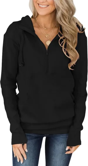 Fallorchid Womens Long Sleeve Tops Quarter zip Pullover Hoodies Casual Sweatshirts with Pocket