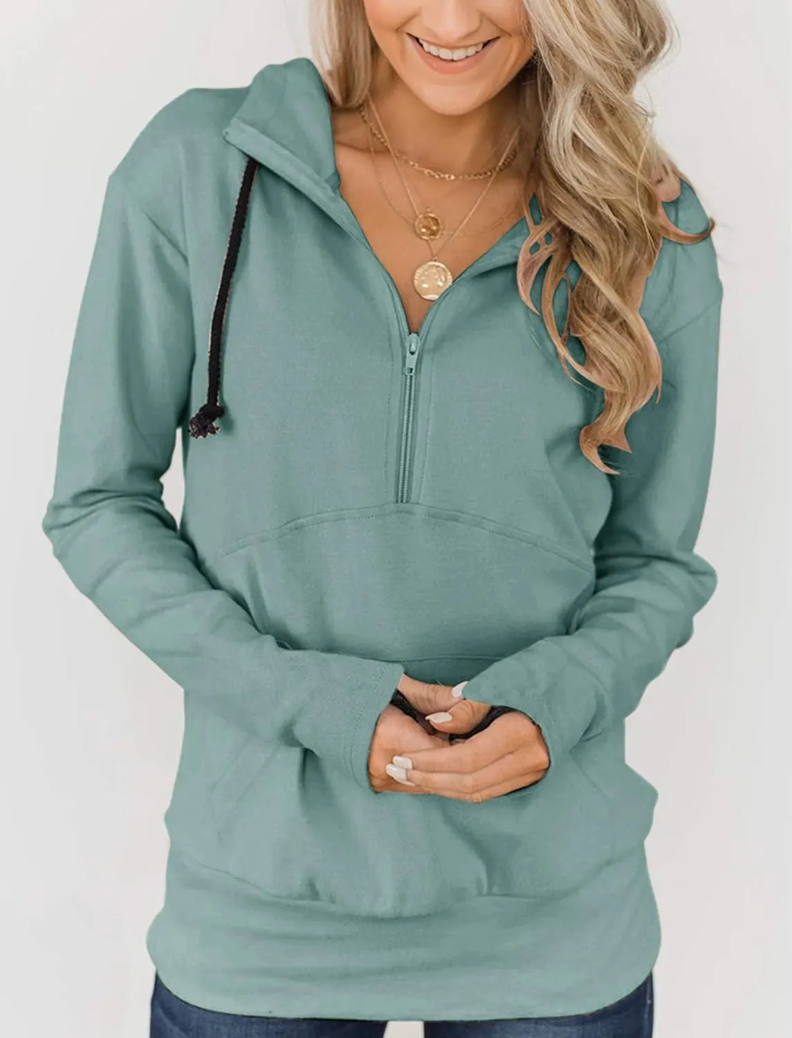 Fallorchid Womens Long Sleeve Tops Quarter zip Pullover Hoodies Casual Sweatshirts with Pocket
