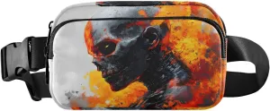 Fanny Pack-Art Skull Water Resistant Crossbody Waist Bag with Adjustable Belt for Hiking Traveling Running 8×5.3×1.6 inches