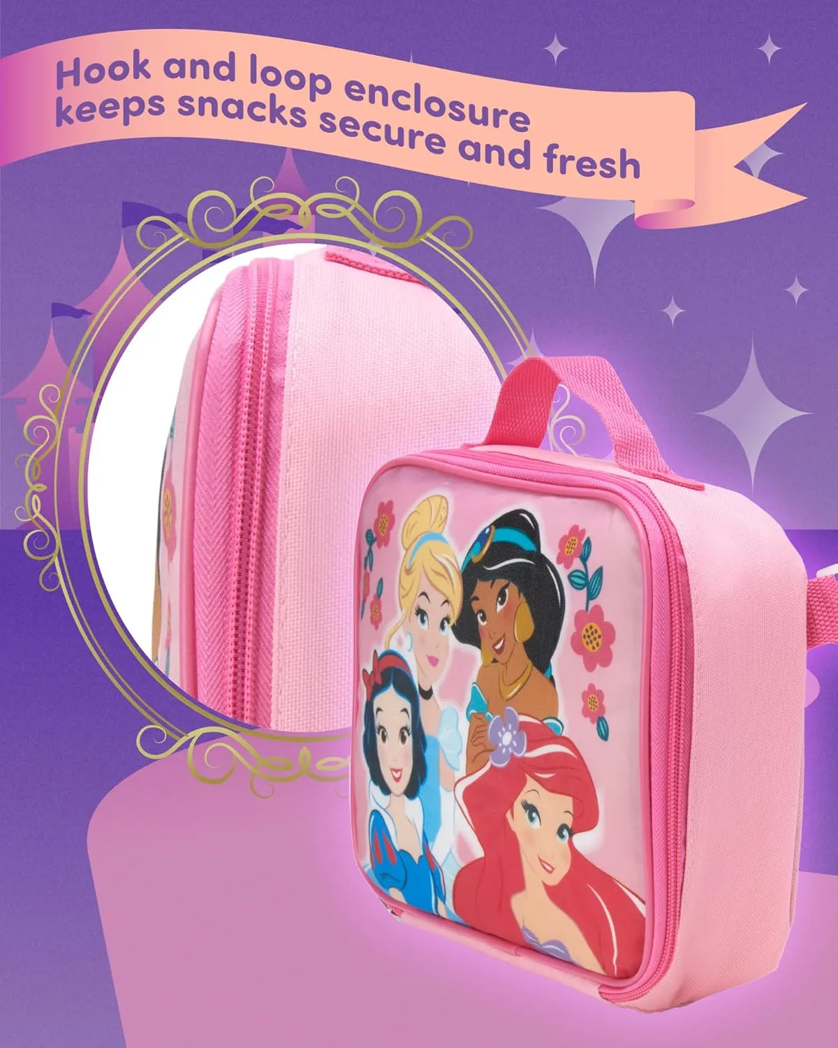 Fast Forward Kids Backpack - Disney Frozen Spider-Man Paw Patrol - 15" School Bookbag with Lunch Box for Boys and Girls, Disney Pink