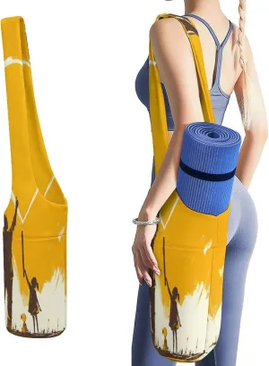 Fathers Day with Kids Drawing Chalk Art Driveway Yoga Mat Bag with Large Size Pocket Fit Most Size Mats Lightweight