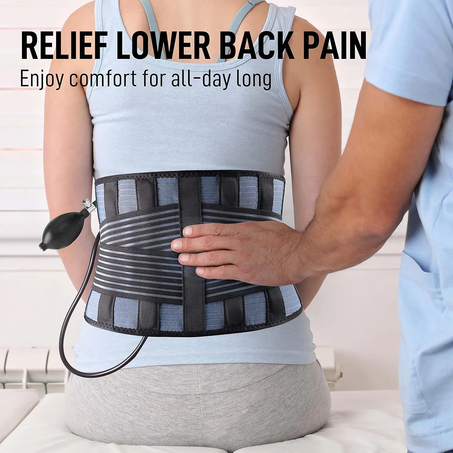 FEATOL Back Brace with Inflatable Pad for Men Women Lower Back Pain Relief, Heavy Lifting,Scoliosis and Herniated Disc Breathable Back Support Belt XXL fits 37.4"-46"