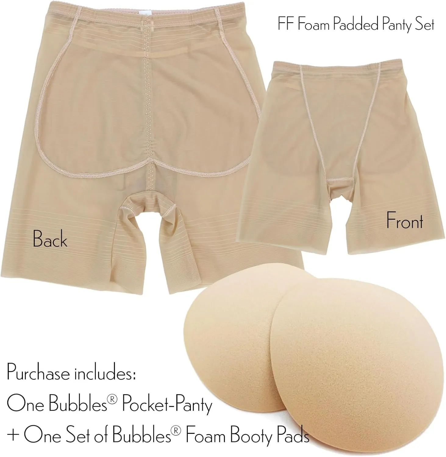 FF Foam Padded Panty with Butt Pads, Customizable Removable Booty Lifting Mid Thigh Shapewear