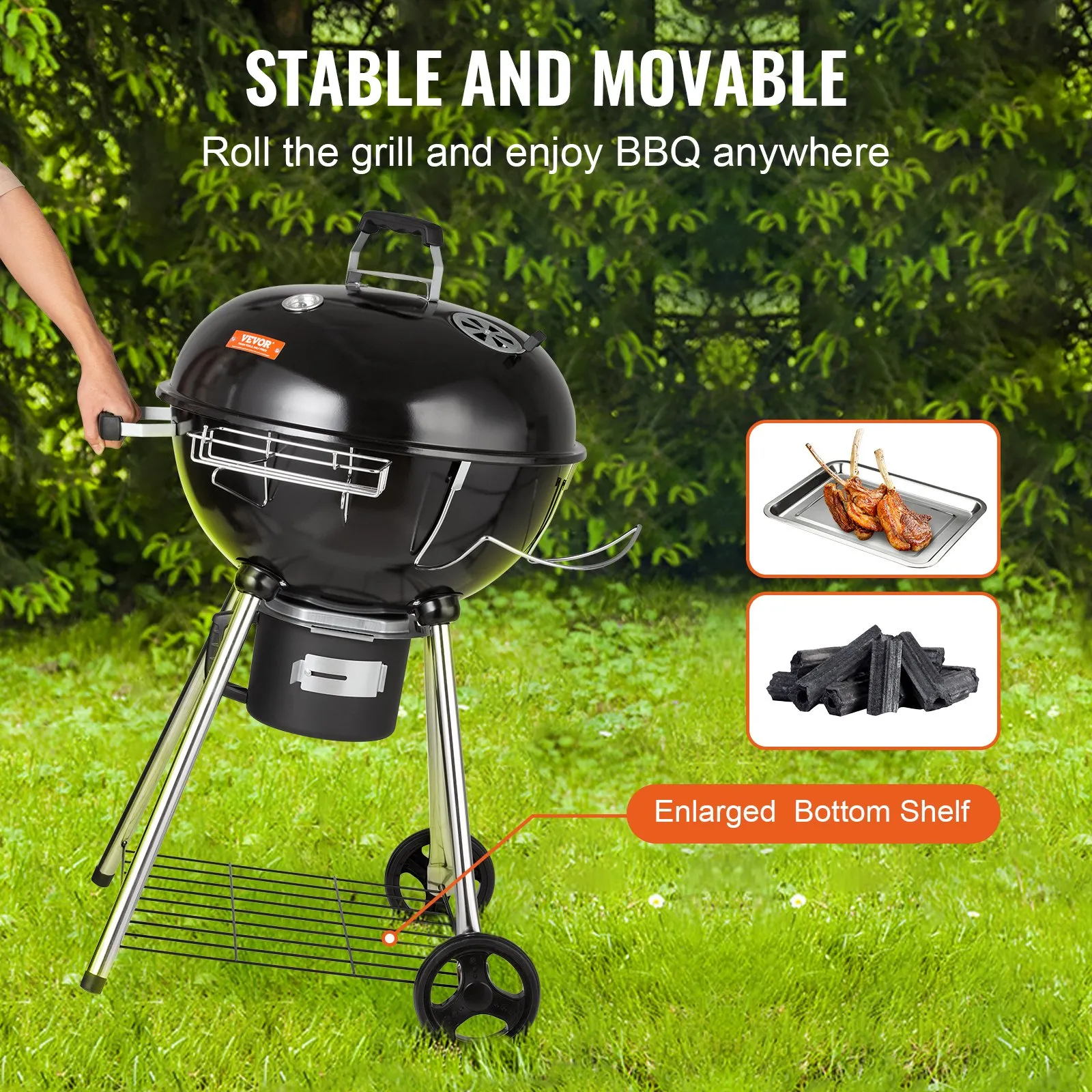 (FINAL PRICES ARE LOWER ON OUR SITE!) VEVOR 22" Kettle Charcoal Grill, Premium Kettle Grill with Wheels Grate and Cover, Porcelain-Enameled Lid and Firebowl with Slide Out Ash Catcher Thermometer for BBQ, Camping, Picnic, Patio and Backyard