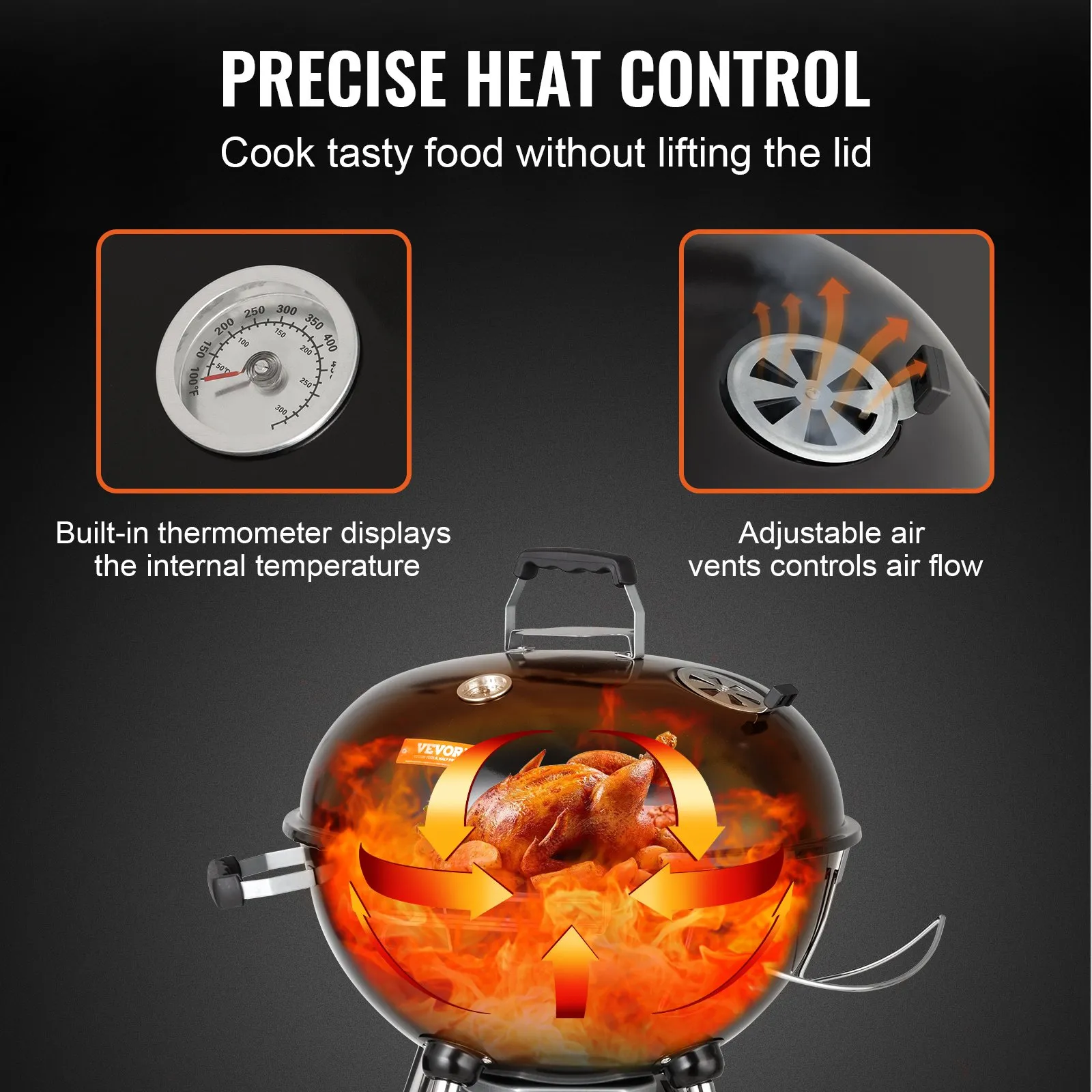 (FINAL PRICES ARE LOWER ON OUR SITE!) VEVOR 22" Kettle Charcoal Grill, Premium Kettle Grill with Wheels Grate and Cover, Porcelain-Enameled Lid and Firebowl with Slide Out Ash Catcher Thermometer for BBQ, Camping, Picnic, Patio and Backyard