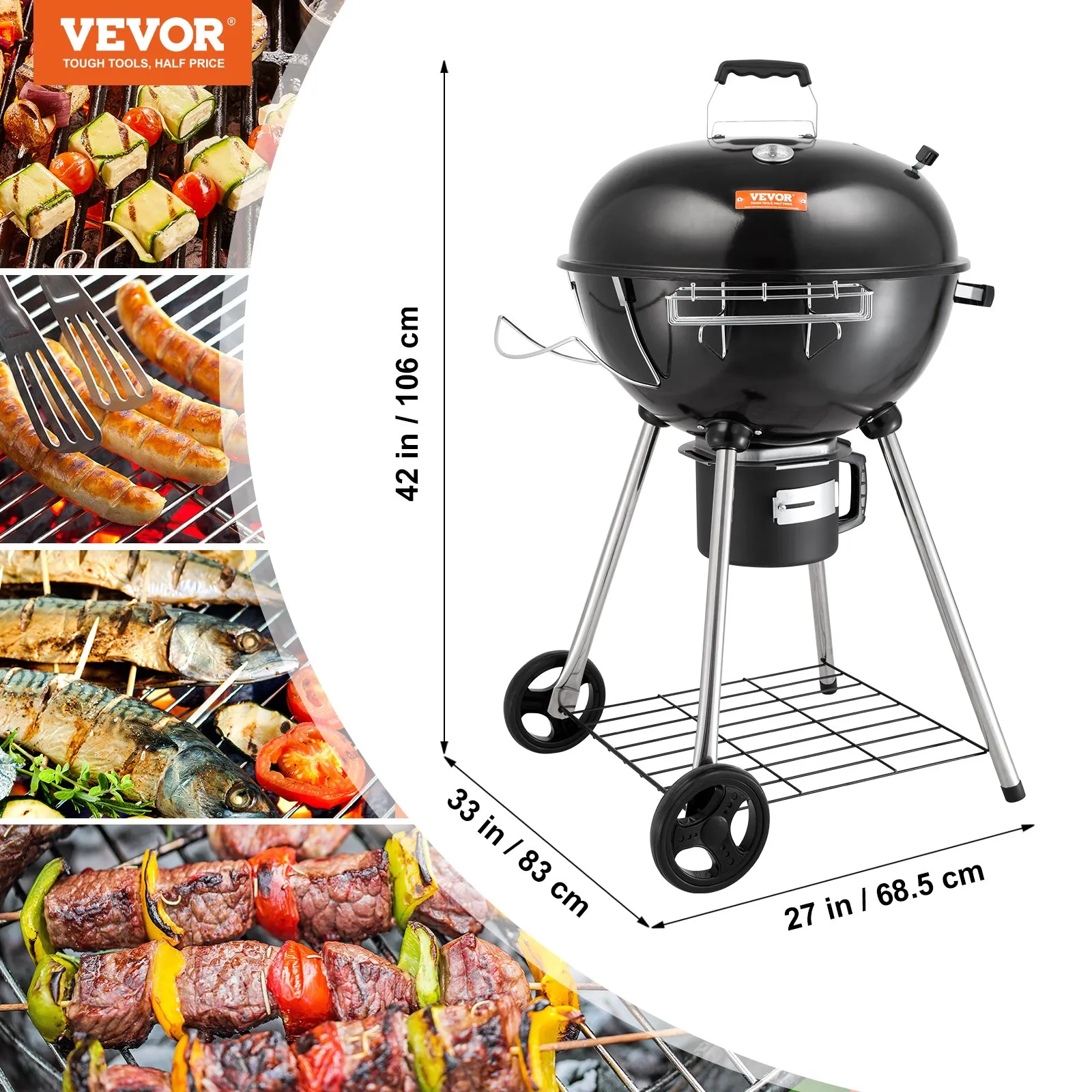 (FINAL PRICES ARE LOWER ON OUR SITE!) VEVOR 22" Kettle Charcoal Grill, Premium Kettle Grill with Wheels Grate and Cover, Porcelain-Enameled Lid and Firebowl with Slide Out Ash Catcher Thermometer for BBQ, Camping, Picnic, Patio and Backyard