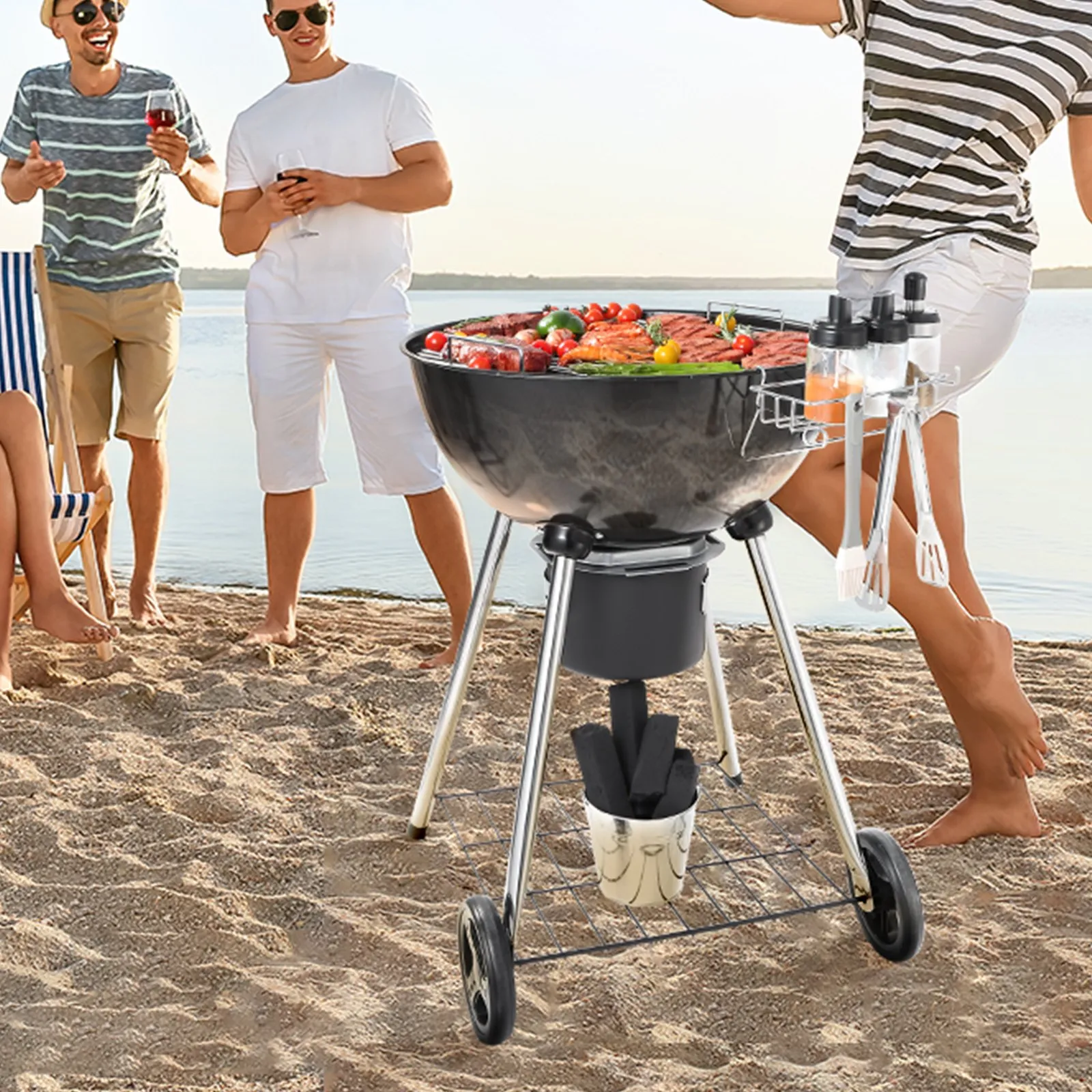 (FINAL PRICES ARE LOWER ON OUR SITE!) VEVOR 22" Kettle Charcoal Grill, Premium Kettle Grill with Wheels Grate and Cover, Porcelain-Enameled Lid and Firebowl with Slide Out Ash Catcher Thermometer for BBQ, Camping, Picnic, Patio and Backyard