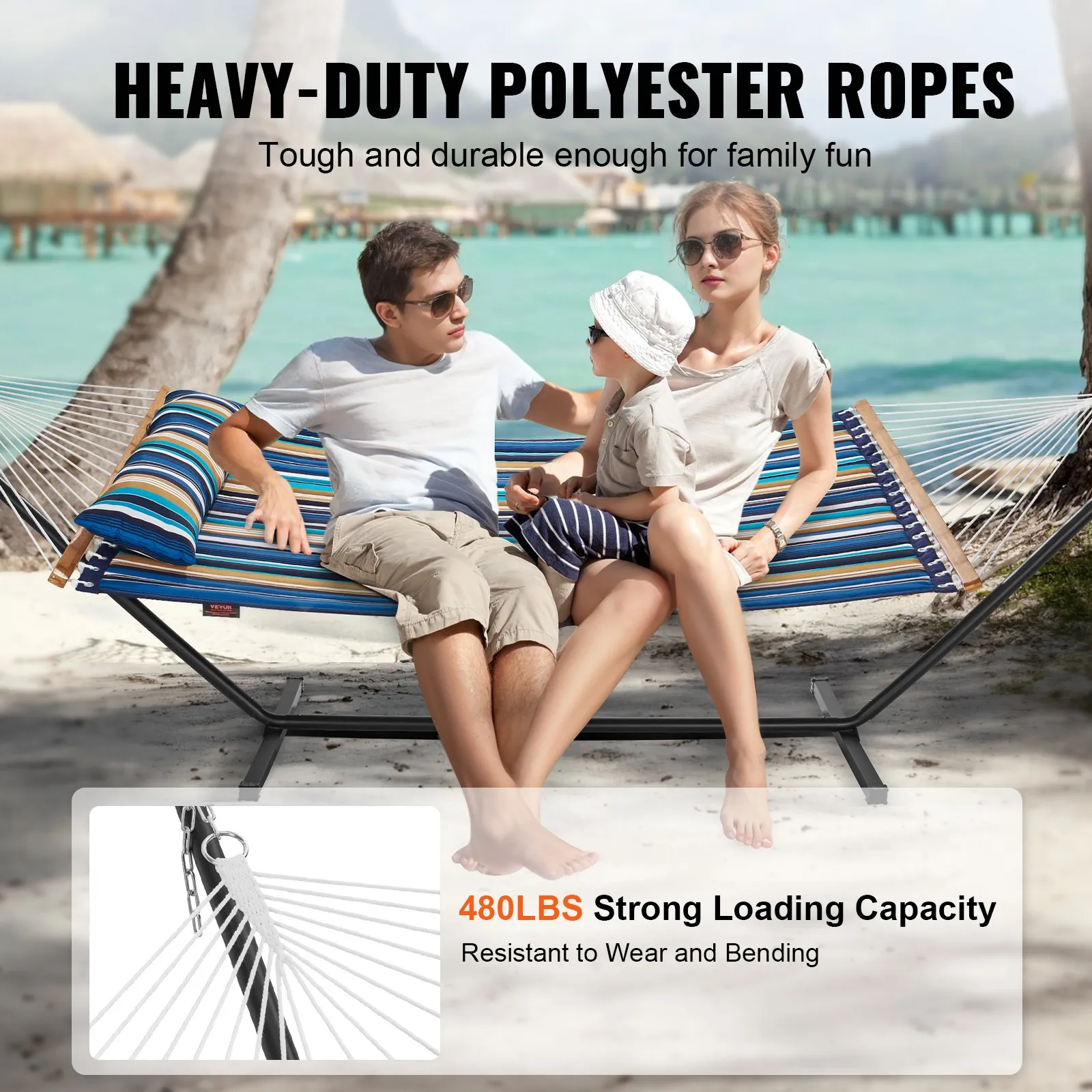 (FINAL PRICES ARE LOWER ON OUR SITE!) VEVOR Two Person Hammock with Stand Included Heavy Duty 480lb Capacity, Double Hammock with 12 FT Steel Stand and Portable Carrying Bag and Pillow, Freestanding Hammock for Outdoor Patio Yard Beach