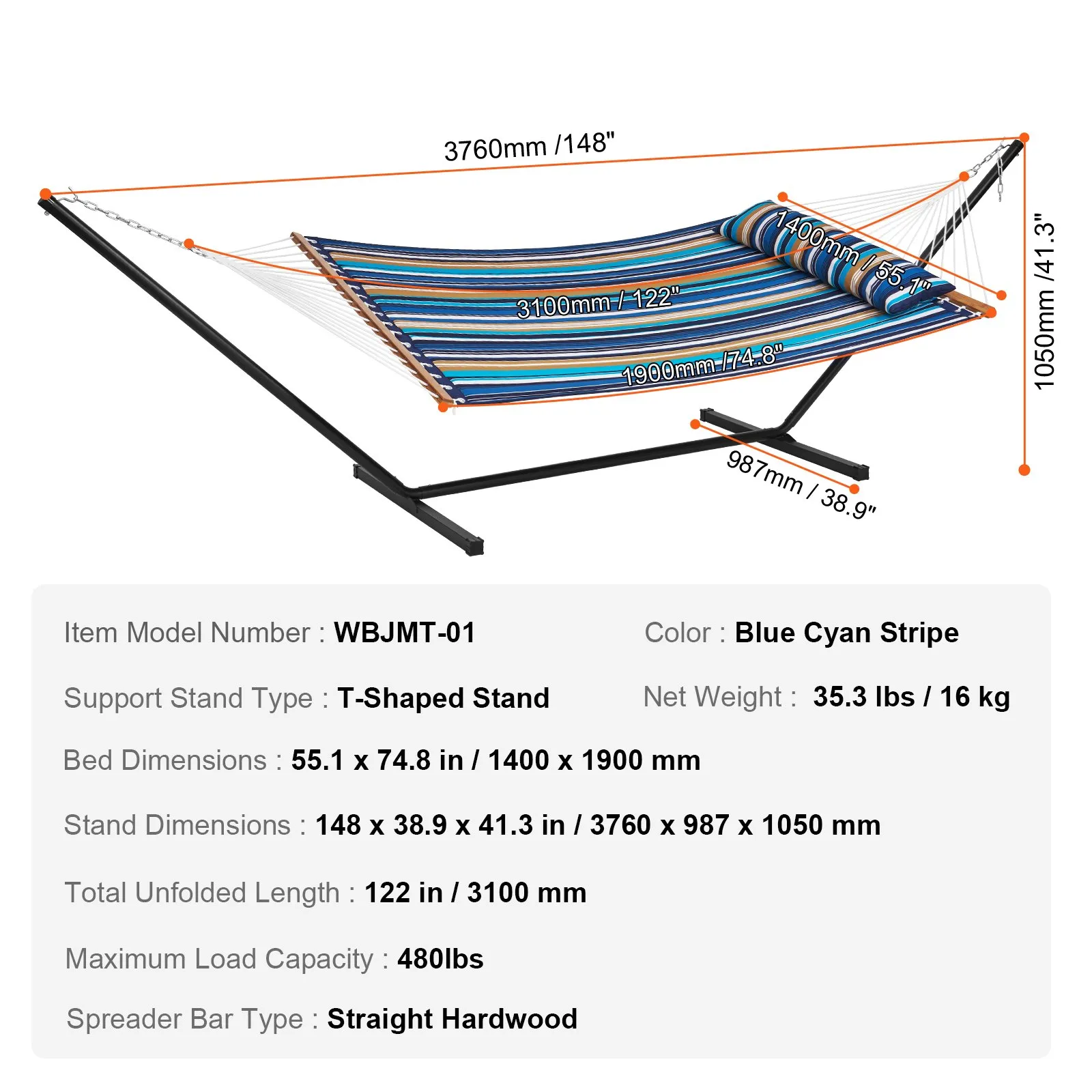 (FINAL PRICES ARE LOWER ON OUR SITE!) VEVOR Two Person Hammock with Stand Included Heavy Duty 480lb Capacity, Double Hammock with 12 FT Steel Stand and Portable Carrying Bag and Pillow, Freestanding Hammock for Outdoor Patio Yard Beach