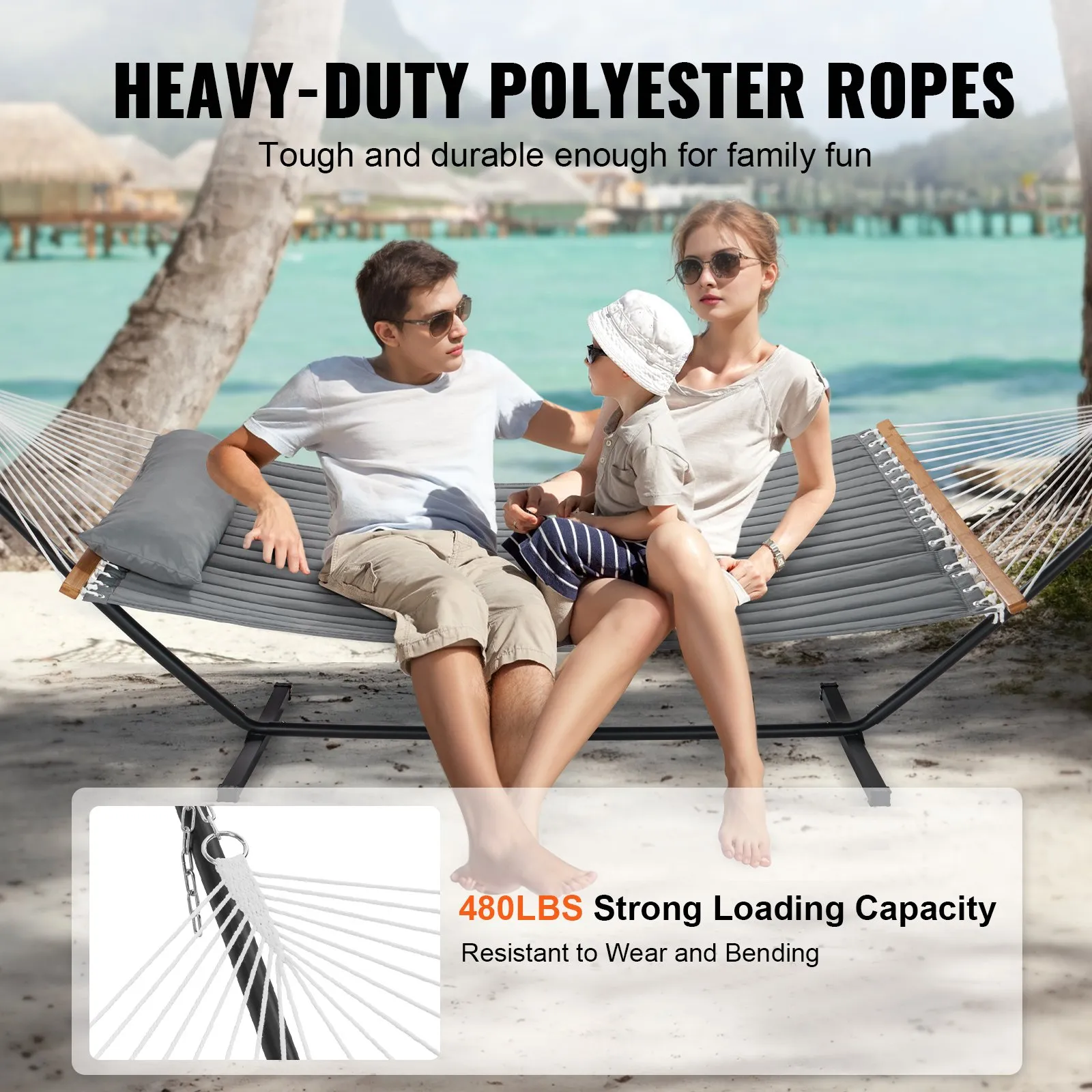 (FINAL PRICES ARE LOWER ON OUR SITE!) VEVOR Two Person Hammock with Stand Included Heavy Duty 480lb Capacity, Double Hammock with 12 FT Steel Stand and Portable Carrying Bag and Pillow, Freestanding Hammock for Outdoor Patio Yard Beach