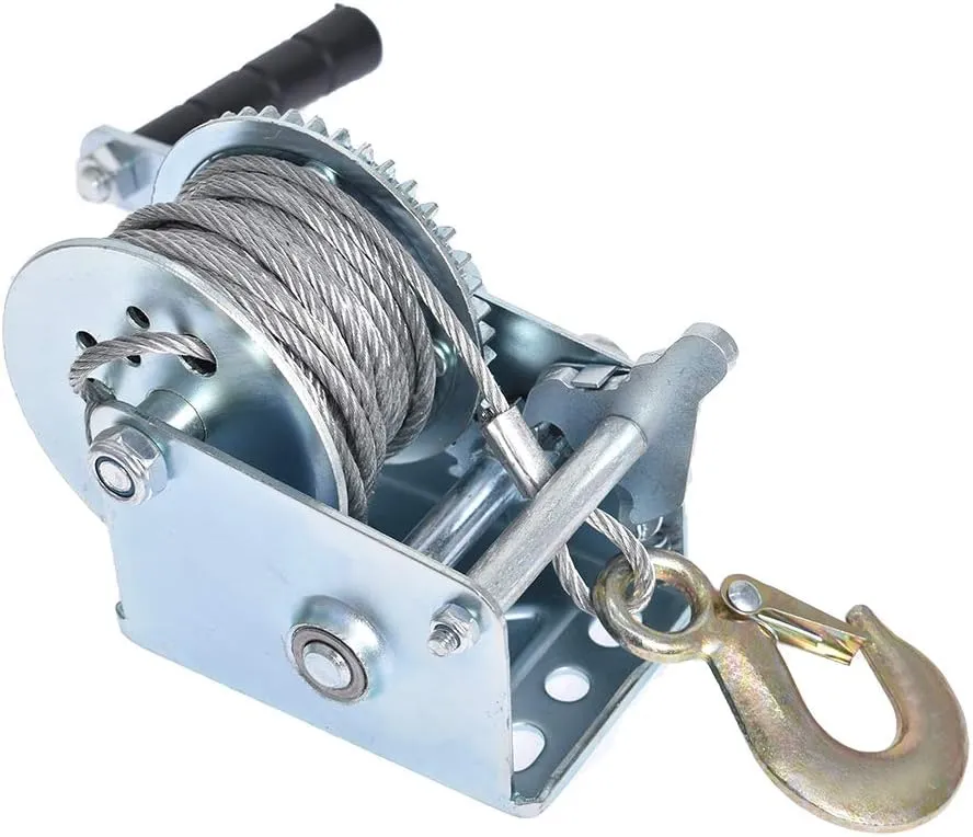 findmall Heavy Duty Hand Winch 600Lbs Hand Crank Strap Gear with 8m Steel Wire Manual Operated Two-Way Ratchet Boat Trailer Marine for Loading Boats Personal Watercraft and Lawn Equipment