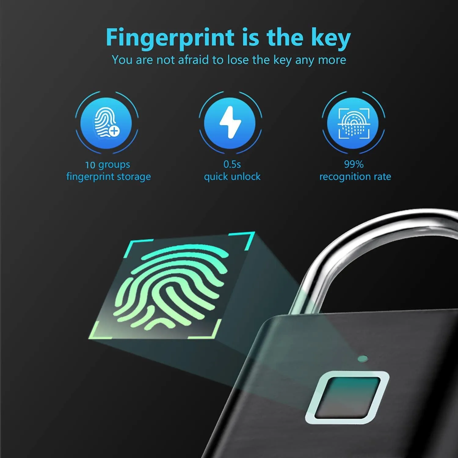 Fingerprint Padlock, Locker Lock, Fingerprint Lock, Portable Biometric Padlock with Keyless Gate Locks for Storage Gym Locks