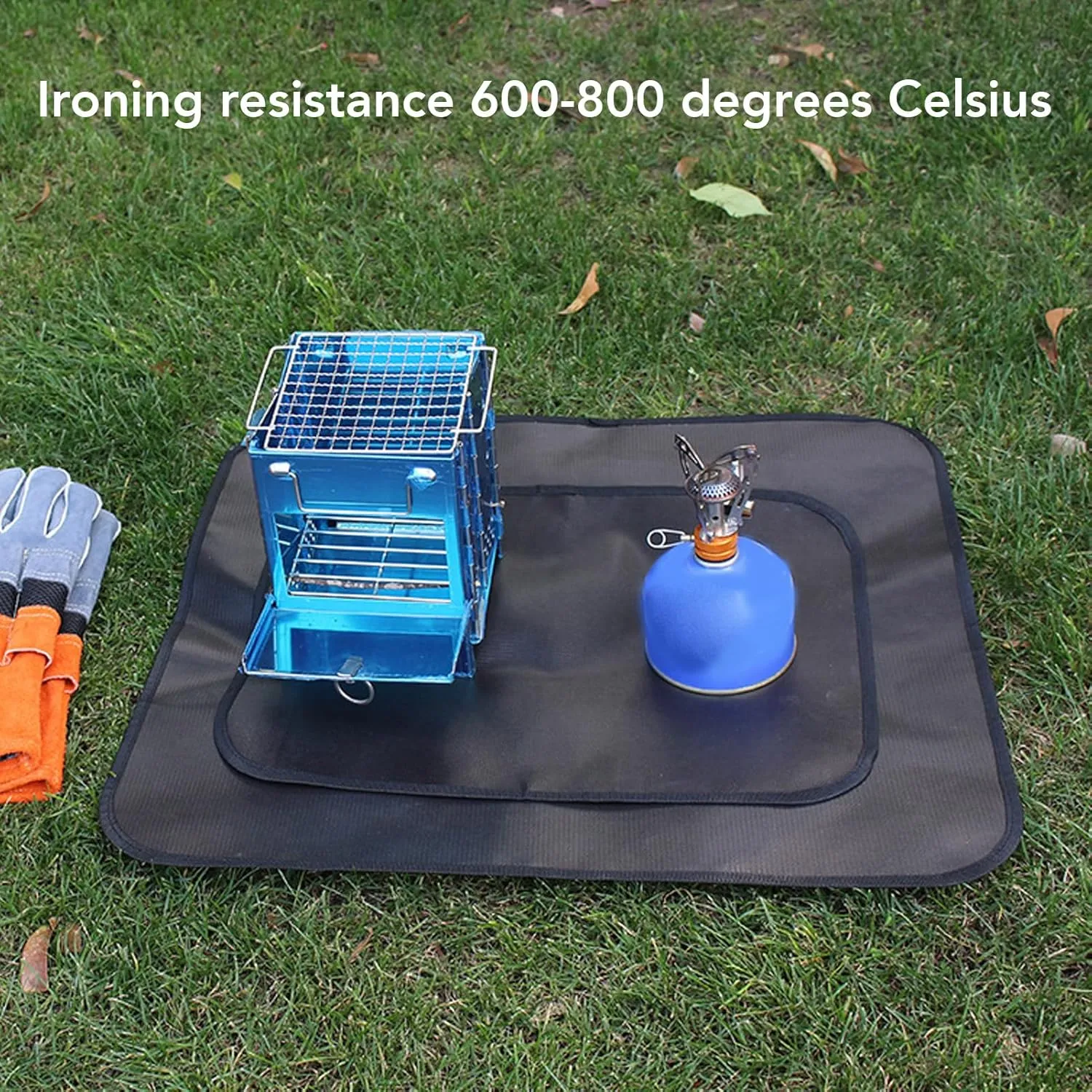 Fireproof Grill Pad, Heat Resistant Fiberglass Cloth, High Temperature and Flame Resistant Foldable Square Fire Pit Mat for Patios and Yards (L Size)