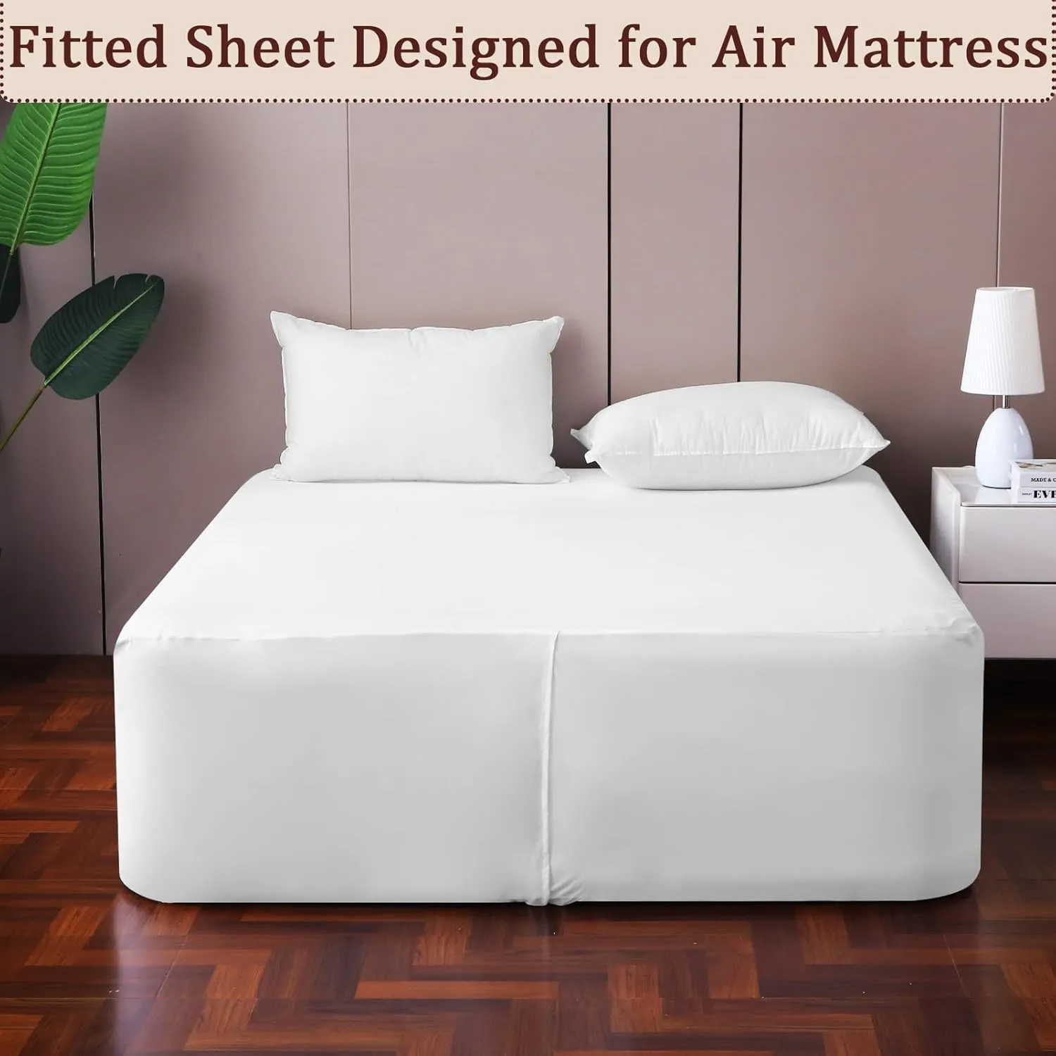Fitted Sheet for Queen Air Mattress, with 18-24 Inch Extra Deep Pocket, Soft Breathable Bed Sheet Bottom Mattress Cover for Inflatable Air Bed, White