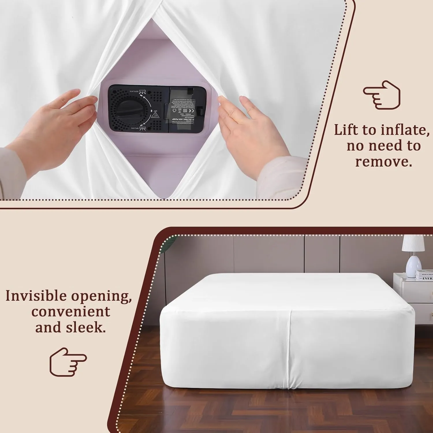 Fitted Sheet for Queen Air Mattress, with 18-24 Inch Extra Deep Pocket, Soft Breathable Bed Sheet Bottom Mattress Cover for Inflatable Air Bed, White