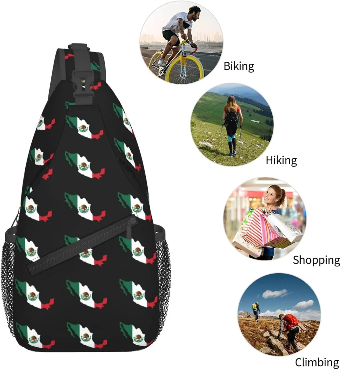 Flag Of Mexico Map Sling Backpack Chest Daypack Crossbody Crossbody Shoulder Bags For Travel Sports Running Hiking